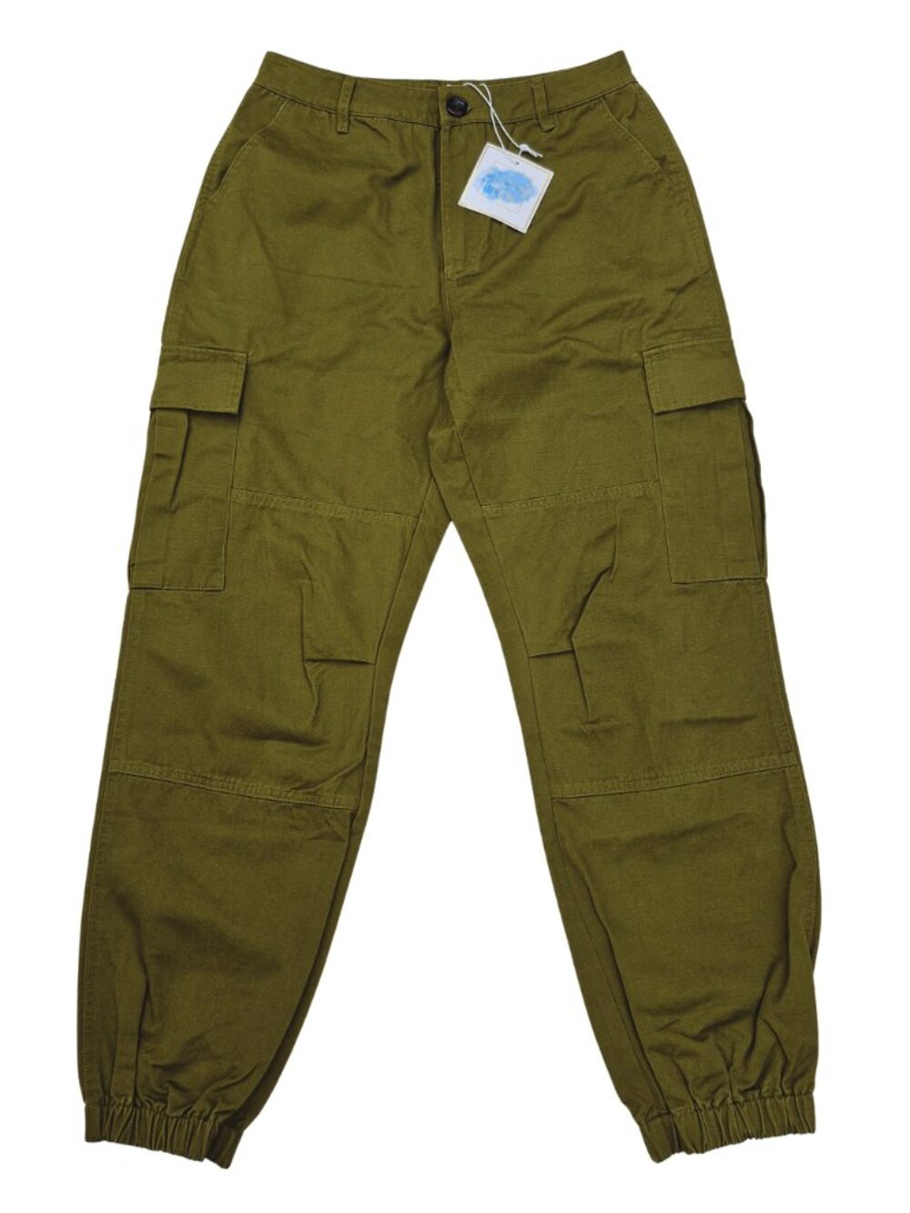Cloud Ten 100% Cotton Women’s Cargo Pants Green Size M Elastic Ankles - NWT